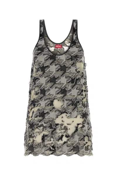 Diesel Multicolor Cotton Blend Mini Dress In Black