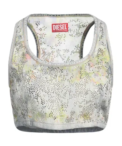 Diesel Multi-color Cropped Denim Vest In Gray