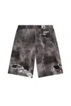 Diesel Distressed Knee Length Shorts With Elastic Waistband In Grey