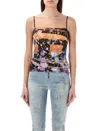DIESEL MULTICOLOR DISTRESSED TOP WITH STRAIGHT NECKLINE AND LOGO PATCH