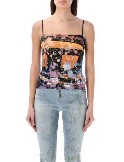 DIESEL MULTICOLOR DISTRESSED TOP WITH STRAIGHT NECKLINE AND LOGO PATCH