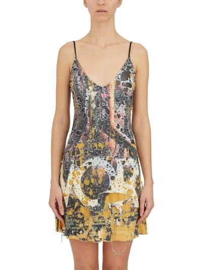 Diesel Multicolor Floral Print Dress With Soft Polyester And Cotton Blend