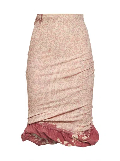 Diesel Women Multicolor O-pale Midi Skir In Pink