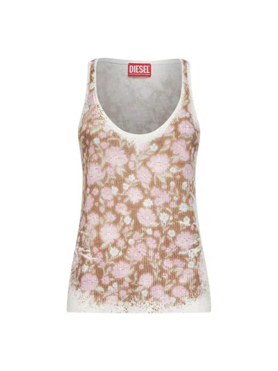 Diesel Women Multicolor Ribbed Knit M-blommin Printed Tank Top