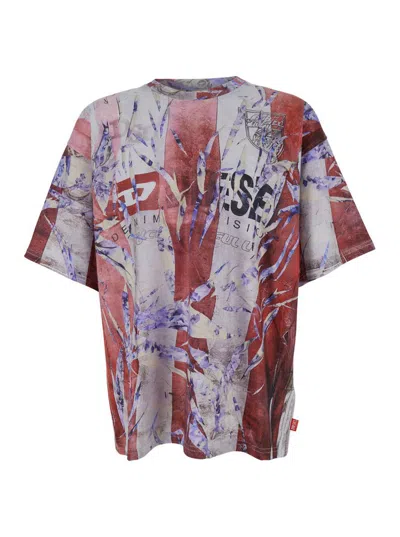 Diesel Multicolor T-shirt With Faded Logo On The Front And Back In Cotton Man