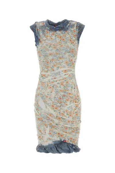 Diesel Multicolour Crew Neck Floral Mini Dress In Multicolor