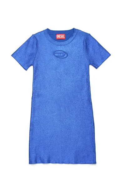 Diesel Kids' Mylar-effect Ribbed Knit Sheath Dress In Blue