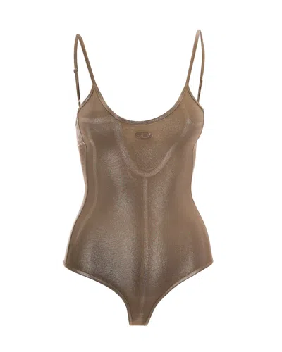 Diesel Mylar-finish Viscose Bodysuit In Brown