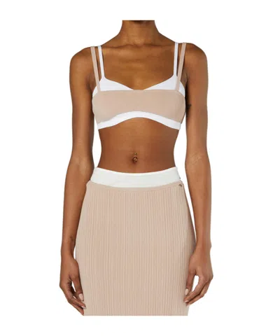 Diesel M-zelda Ribbed Knit Layered Bra Top In Pink