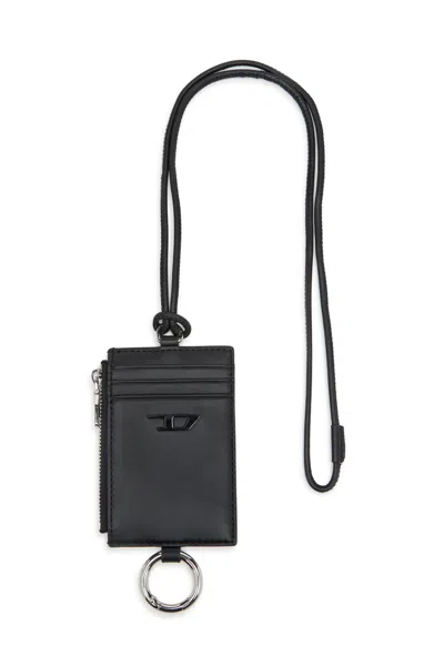 Diesel Nappa Leather Badge Holder In Black