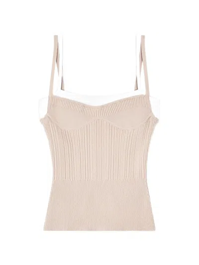 Diesel Neutrals Ribbed Square Neck Top In Pink