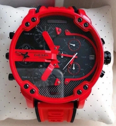 Pre-owned Diesel ?⌚new  Dz7431 Mr. Daddy 2.0 Black/red Silicone Band Chronograph Watch ⌚?