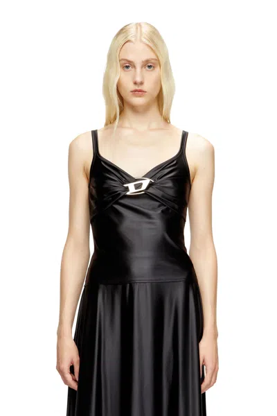 Diesel Nylon Jersey Top With Ruching In Black