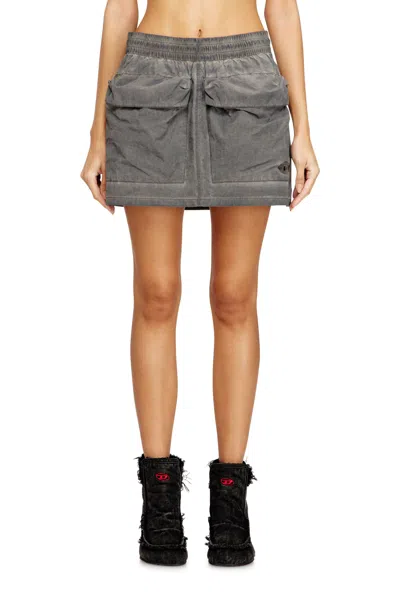 Diesel Nylon Mini Skirt With Maxi Pouch Pockets In Gray