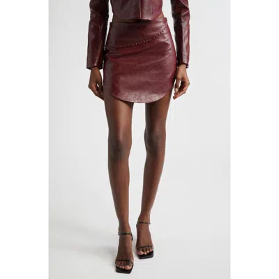 Diesel Coated Miniskirt With Embossed Motif In Burgundy