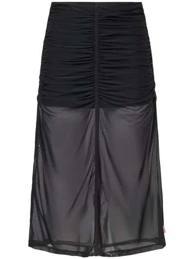 Diesel Sheer Skirt Ruched Detailing Elastic Waistband In Black