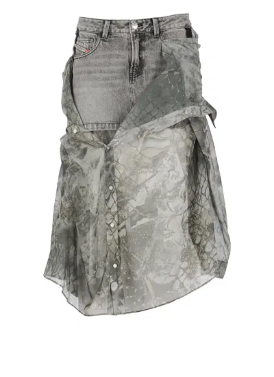 Diesel O-jeany Layered Denim Skirt In Grey