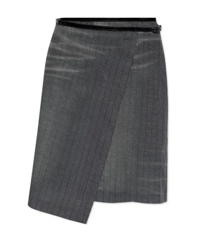 Diesel O-kessy Pinstripe-pattern Wrap Skirt In Black
