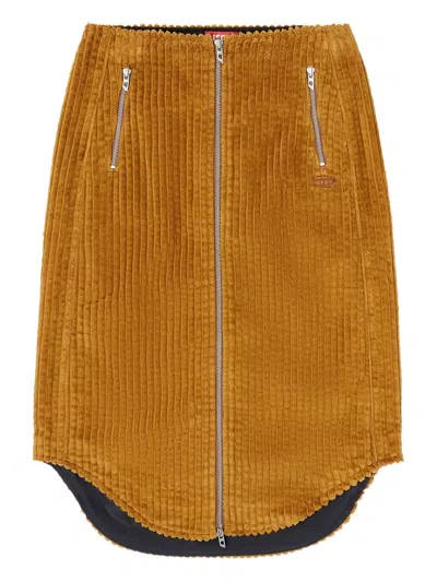 Diesel O-llipop Zip-front Corduroy Midi Skirt In Brown