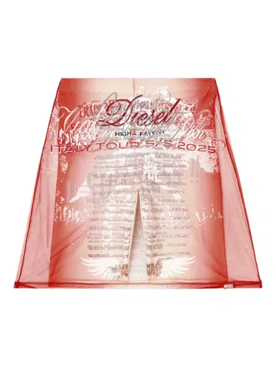 Diesel Layered Skirt With Lyrics Print In Pink
