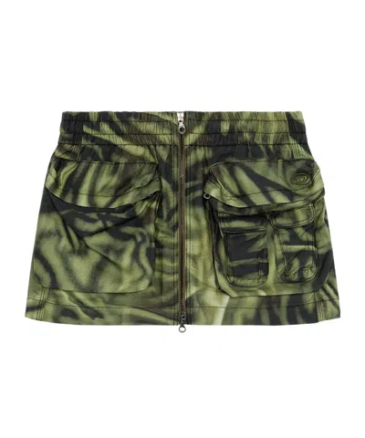 Diesel O-mirty Zebra-print Miniskirt In Green