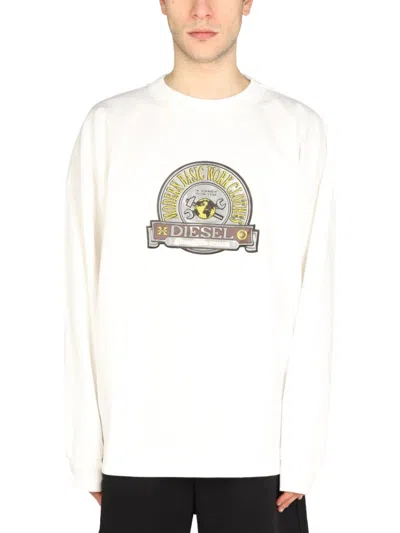 DIESEL MEN OFF WHITE CREW NECK SWEATSHIRTS