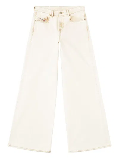DIESEL DIESEL OFF-WHITE WIDE LEG BLEACH-EFFECT JEANS