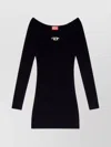 Diesel Women Black U Neck Dress With D-logo In Ribbed Fabric Woman In Black