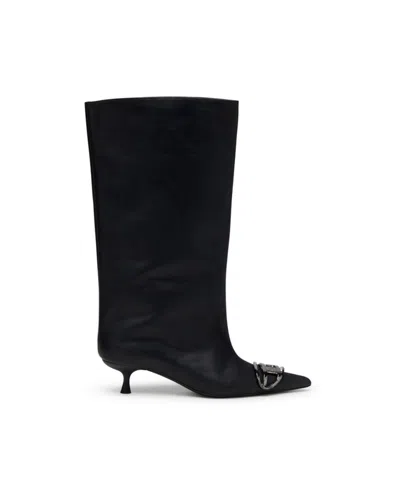 Diesel Oiled Leather Knee-high Boot In Black