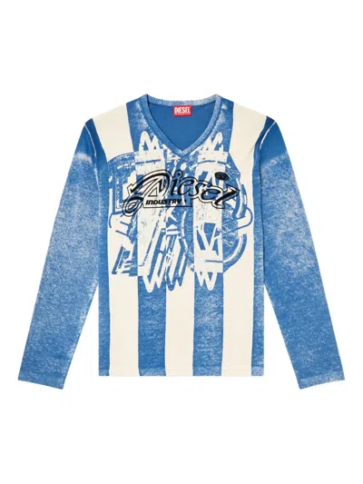 Diesel Oliba Stripe-print V-neck Sweater In Blue