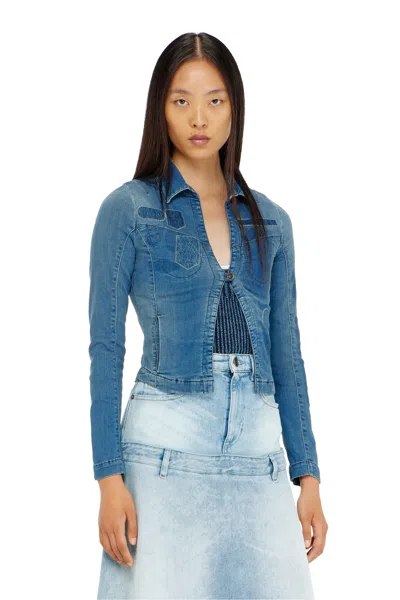 Diesel One-button Denim Shirt With Patch Effects In Blue