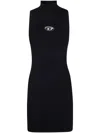 Diesel High Neck Fitted Mini Dress With Ribbed Texture In Black