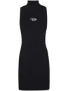 Diesel High Neck Fitted Mini Dress With Ribbed Texture In Black
