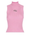 Diesel Ribbed High Collar Sleeveless Slim Fit Top In Pink