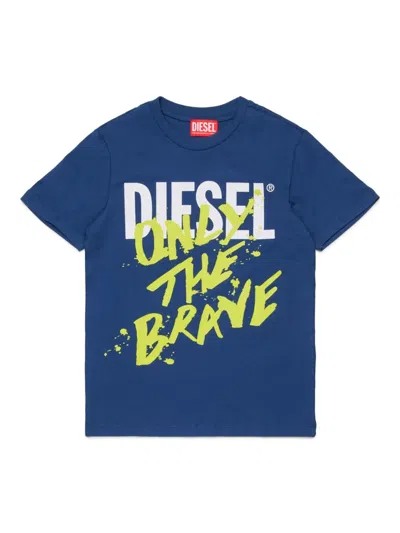 Diesel Kids' Only The Brave Logo-print T-shirt In Blue
