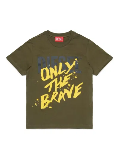 Diesel Kids' Only The Brave Logo-print T-shirt In Green