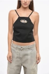 Diesel Open Back Crop Top With Metal Monogram In Black