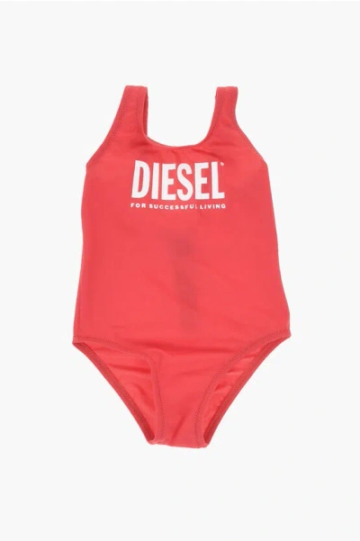 Diesel Open Back Nylon Miselb One Piece Swimsuit In Red