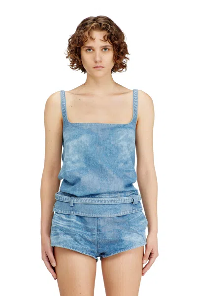 Diesel Light Blue Denim Crop Top With Square Neckline