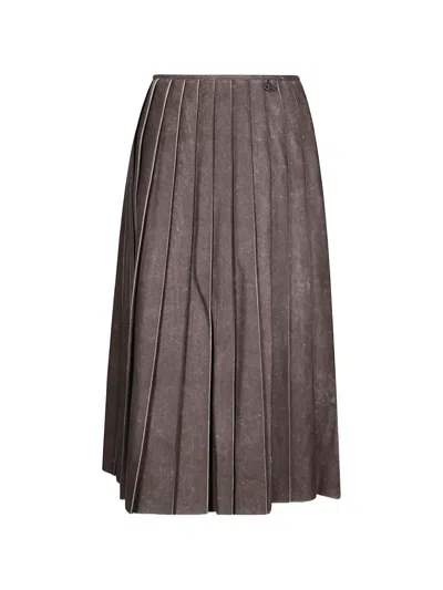 Diesel O-saka-t1 Pleated Logo-plaque Skirt In Brown