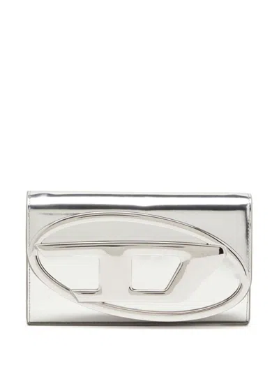 Diesel Logo-embossed Leather Wallet In Silver