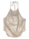 Diesel Halterneck Top With Curved Hem And Shine In Neutral