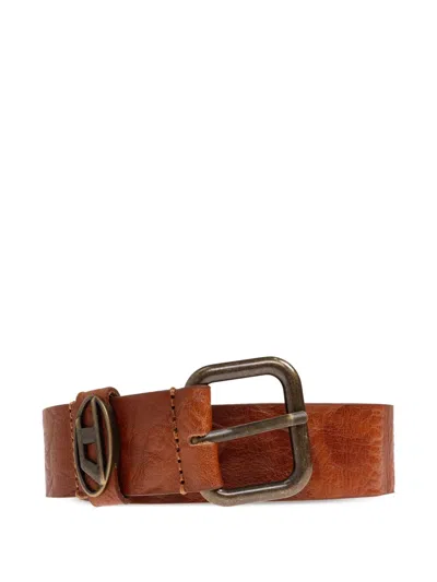 Diesel Ova-logo Leather Belt In Brown