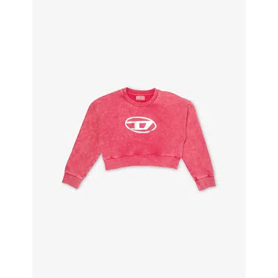 Diesel Kids' Oval-brand-print Round-neck Cotton-jersey Sweatshirt 8-16 In Strawberry Red