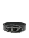 Diesel Embellished D-logo Buckle Belt In Black