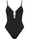 Diesel Logo Jewel Plunge Bodysuit In Black