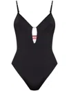 Diesel Logo Jewel Plunge Bodysuit In Black