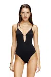 Diesel Logo Jewel Plunge Bodysuit In Black