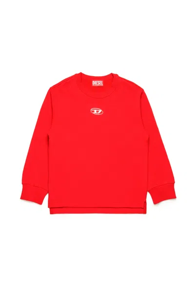 Diesel Kids' Felpa Girocollo Con Logo Oval D In Red