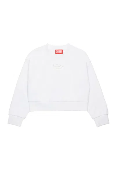 Diesel Kids' Felpa Girocollo Con Logo Oval D In White